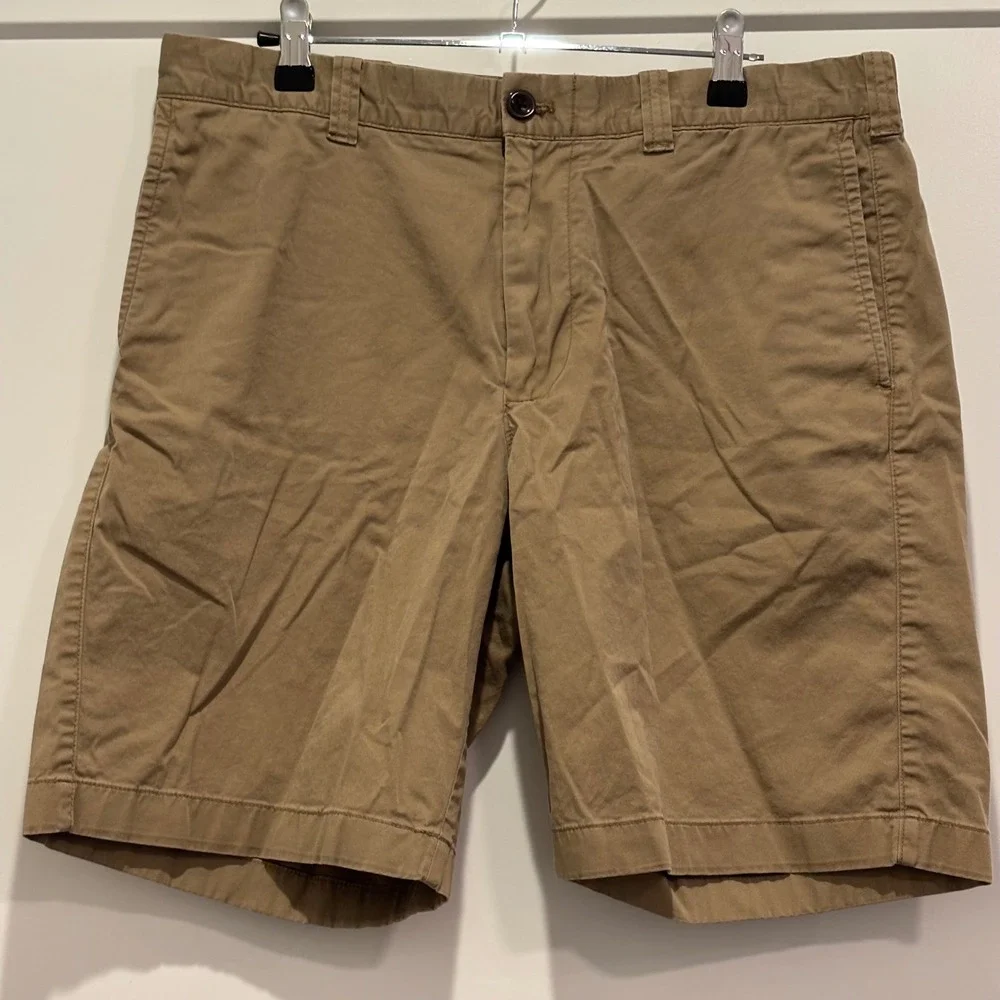 J.Crew Mens Stretch Chino Shorts Khaki Tan Size 33 Inseam 9 Classic Casual